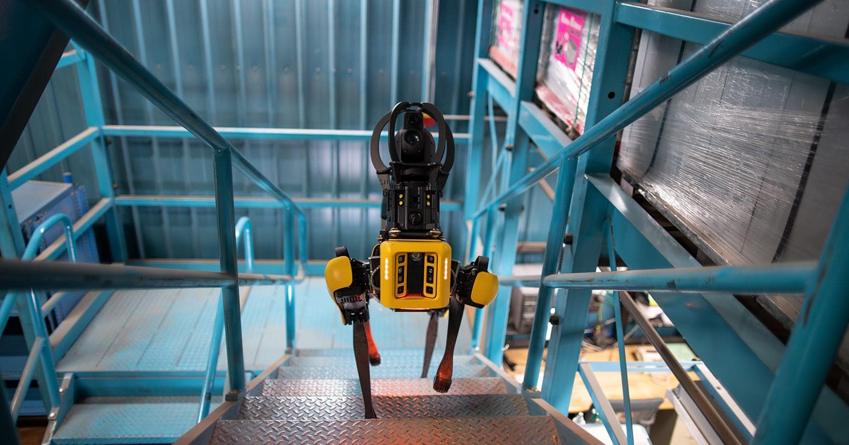 Boston Dynamics Spot climbing industrial stairs